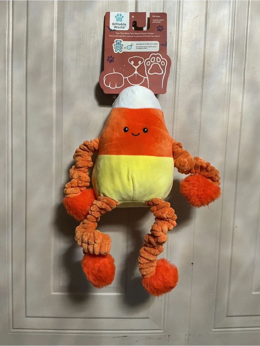 Giftable World Extended Halloween Candy Corn 14”Arms And Legs Dog Toy Squeaker